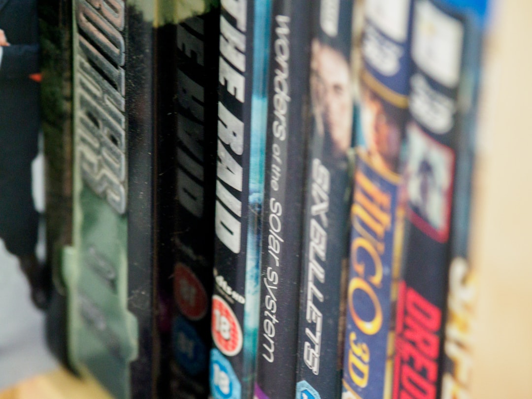 bokeh, close up, blur, dvd, spine, dvd spines, blu ray, video, film, film collection, entertainment,